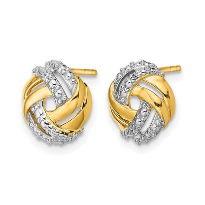 14K Gelbgold Ohrstecker mit echten Diamanten, rund, mit Rhodium-Akzenten