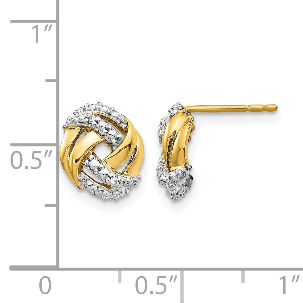 14K Gelbgold Ohrstecker mit echten Diamanten, rund, mit Rhodium-Akzenten