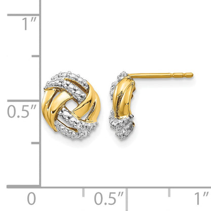 14K Gelbgold Ohrstecker mit echten Diamanten, rund, mit Rhodium-Akzenten