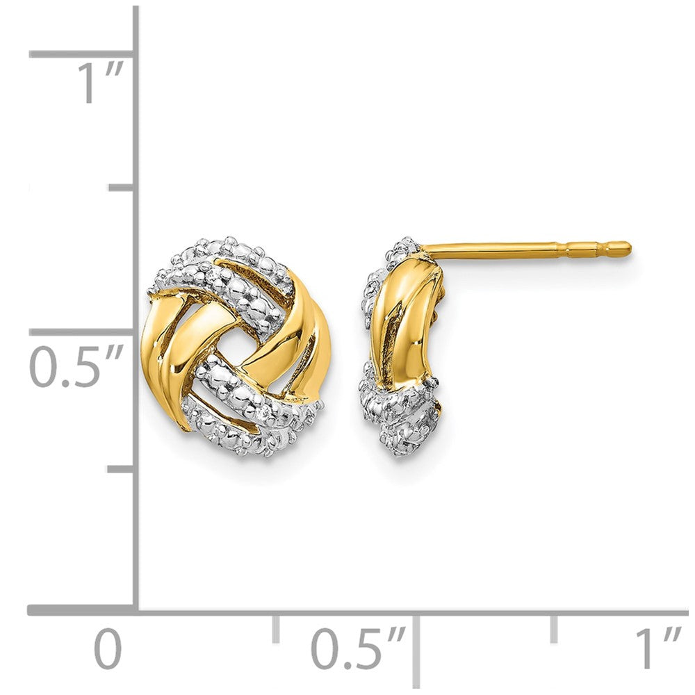 14K Gelbgold Ohrstecker mit echten Diamanten, rund, mit Rhodium-Akzenten