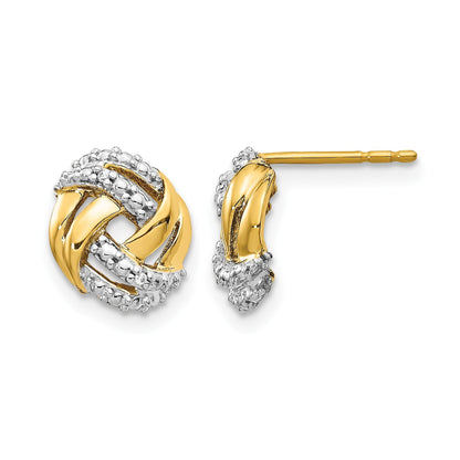 14K Gelbgold Ohrstecker mit echten Diamanten, rund, mit Rhodium-Akzenten