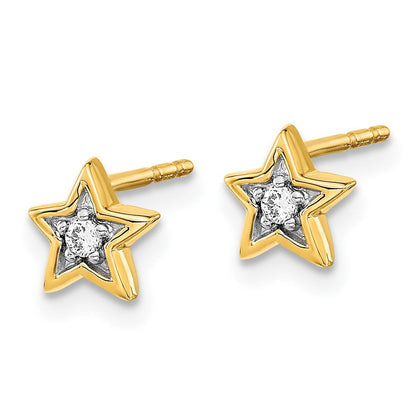 14K Gelbgold Echte Diamant-Stern-Ohrstecker