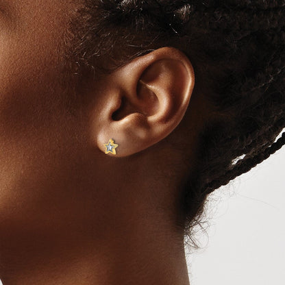 14K Gelbgold Echte Diamant-Stern-Ohrstecker