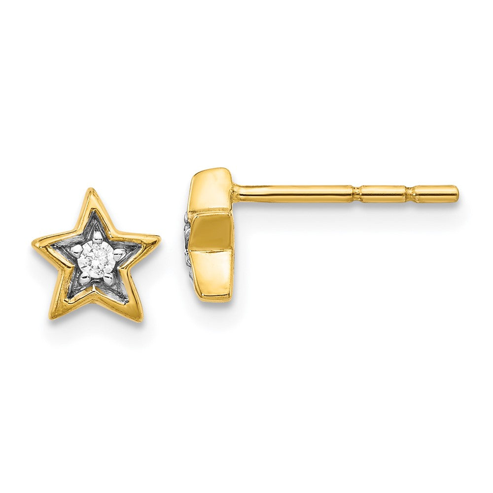 14K Gelbgold Echte Diamant-Stern-Ohrstecker
