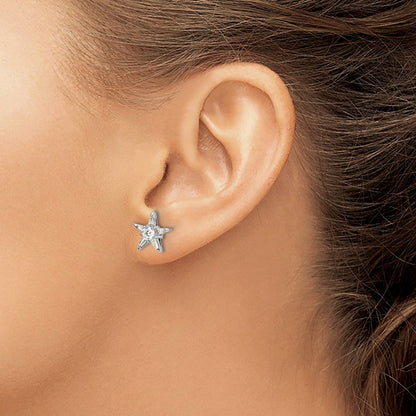 14K Weissgold Ohrringe in Sternform mit echten Diamanten