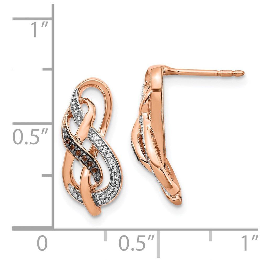 14K Roségold Doppel-Infinity-Ohrstecker mit braunen und weißen echten Diamanten