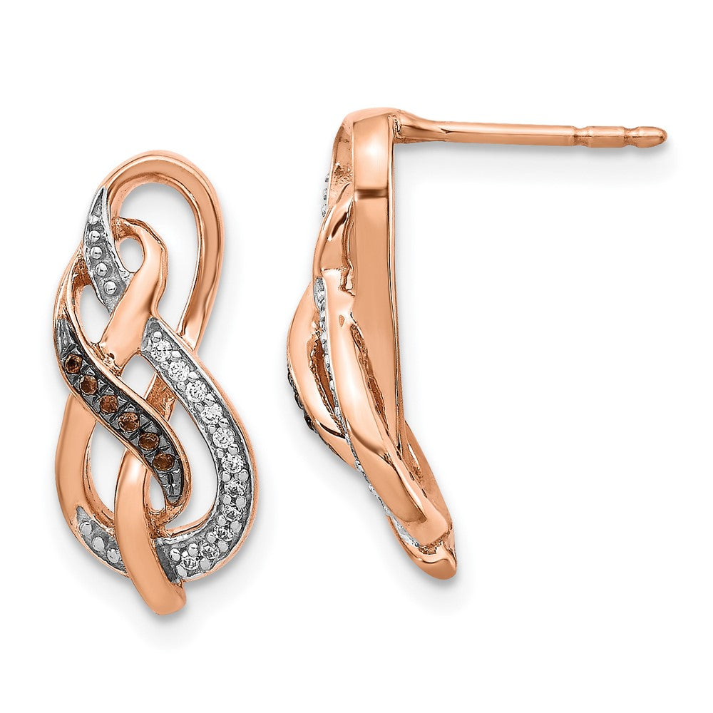 14K Roségold Doppel-Infinity-Ohrstecker mit braunen und weißen echten Diamanten