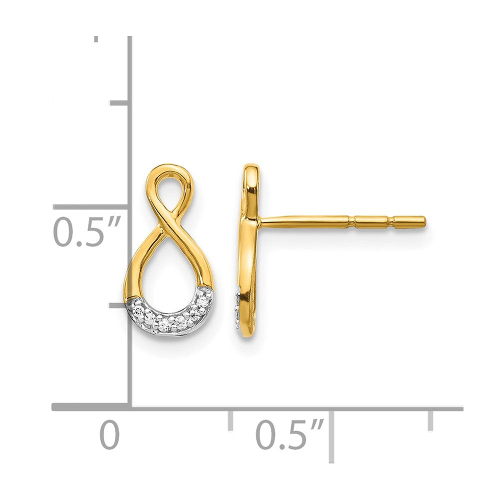 14K Gelbgold und Rhodium Ohrstecker mit echtem Diamant und gedrehtem Steg
