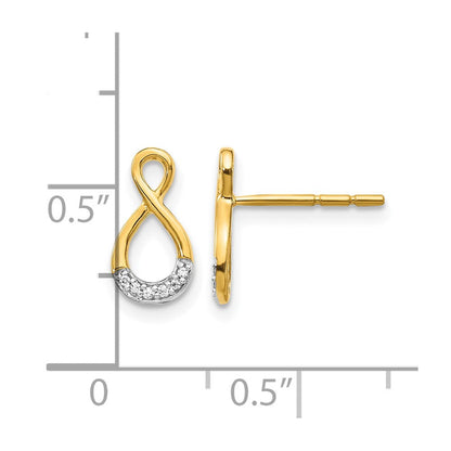 14K Gelbgold und Rhodium Ohrstecker mit echtem Diamant und gedrehtem Steg