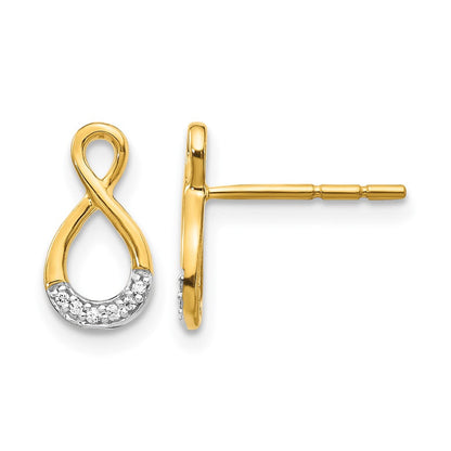 14K Gelbgold und Rhodium Ohrstecker mit echtem Diamant und gedrehtem Steg