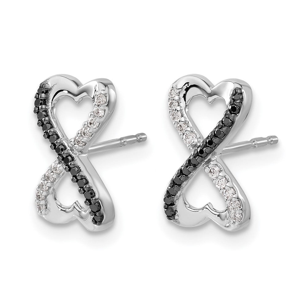14K Weißgold Infinity-Herz Ohrstecker mit echten schwarzen und weißen Diamanten
