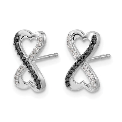 14K Weißgold Infinity-Herz Ohrstecker mit echten schwarzen und weißen Diamanten
