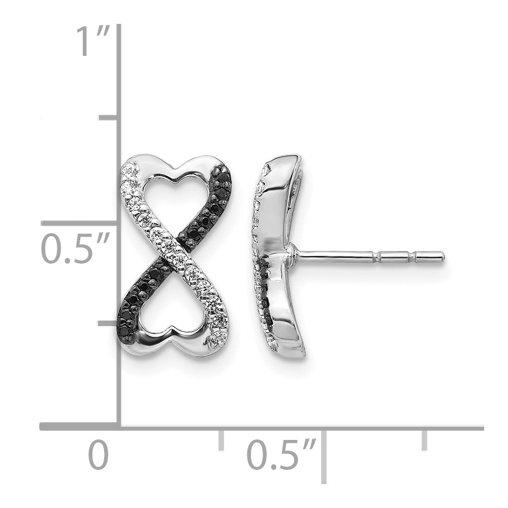 14K Weißgold Infinity-Herz Ohrstecker mit echten schwarzen und weißen Diamanten