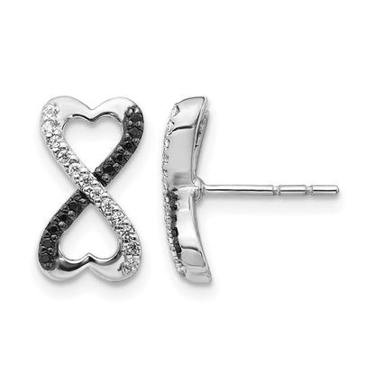 14K Weißgold Infinity-Herz Ohrstecker mit echten schwarzen und weißen Diamanten