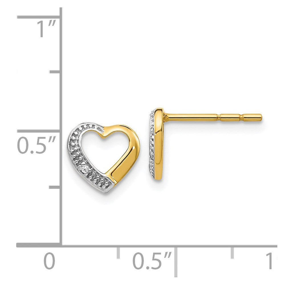 14K Gelbgold und Rhodium echte Diamant-Herz-Ohrstecker