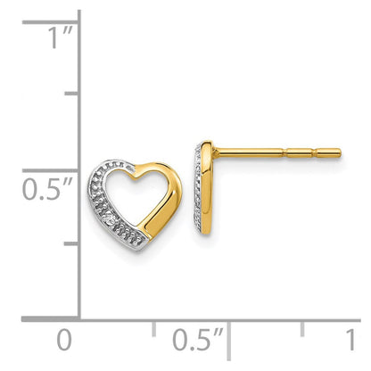 14K Gelbgold und Rhodium echte Diamant-Herz-Ohrstecker