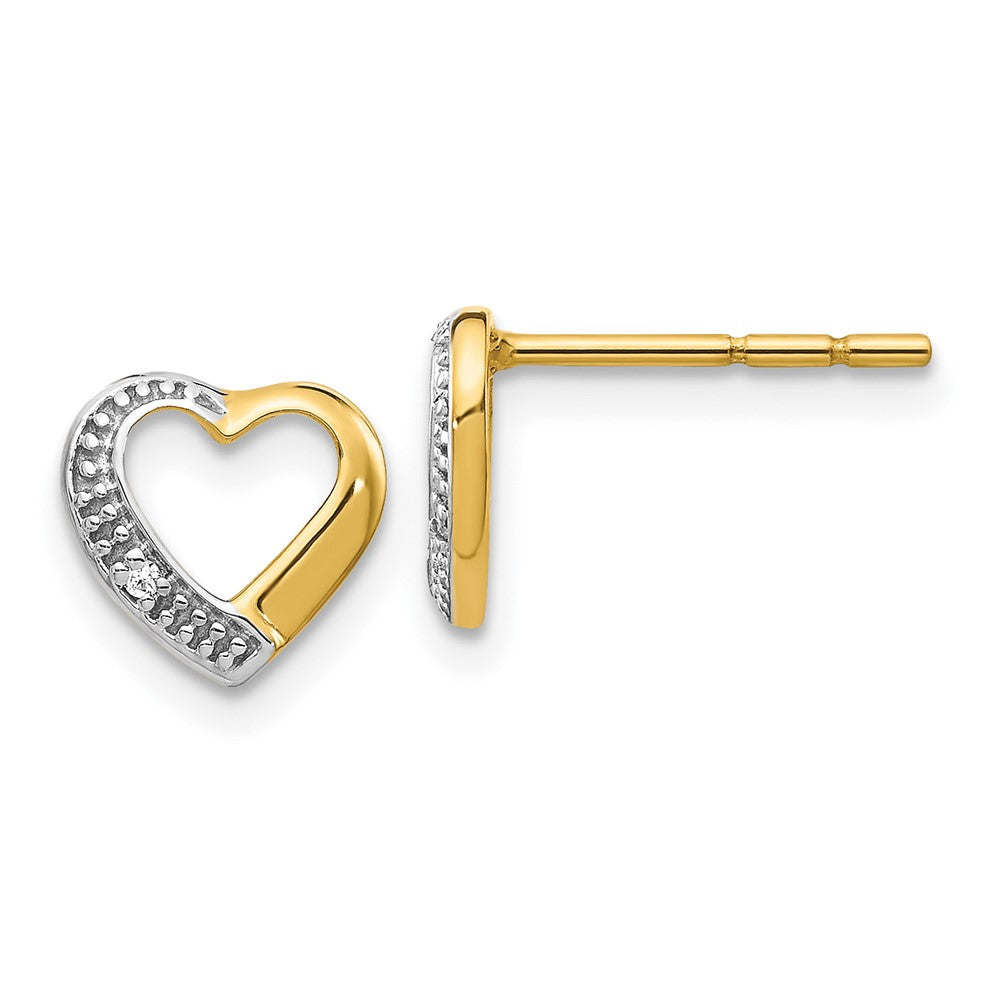 14K Gelbgold und Rhodium echte Diamant-Herz-Ohrstecker