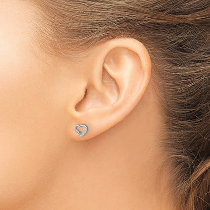 14K Weißgold Herz-Ohrstecker mit echten Diamanten