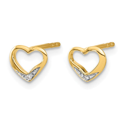 14K Gelbgold und Rhodium echte Diamant-Herz-Ohrstecker