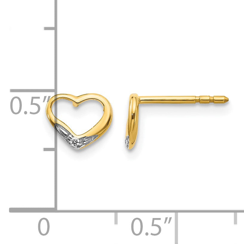 14K Gelbgold und Rhodium echte Diamant-Herz-Ohrstecker