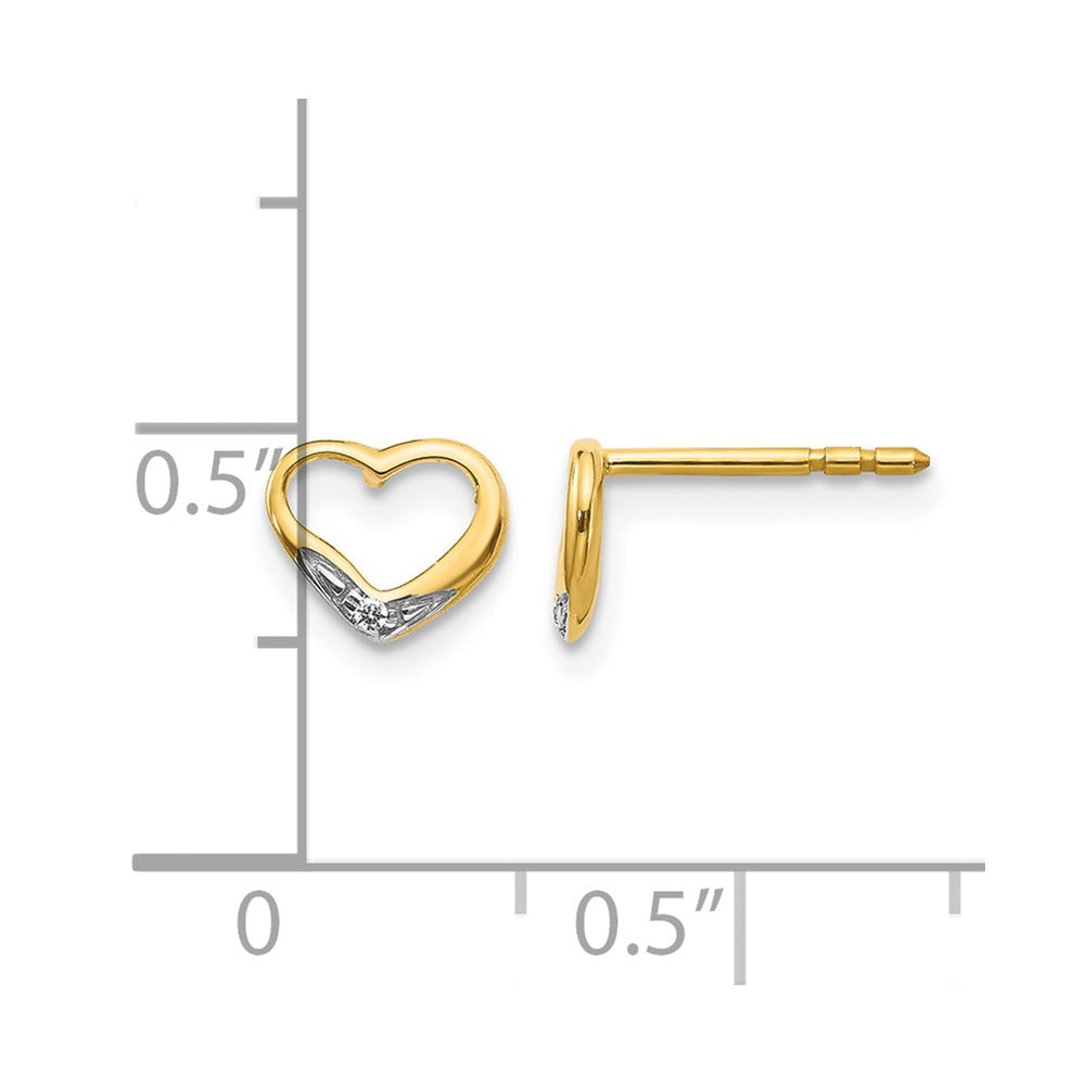 14K Gelbgold und Rhodium echte Diamant-Herz-Ohrstecker