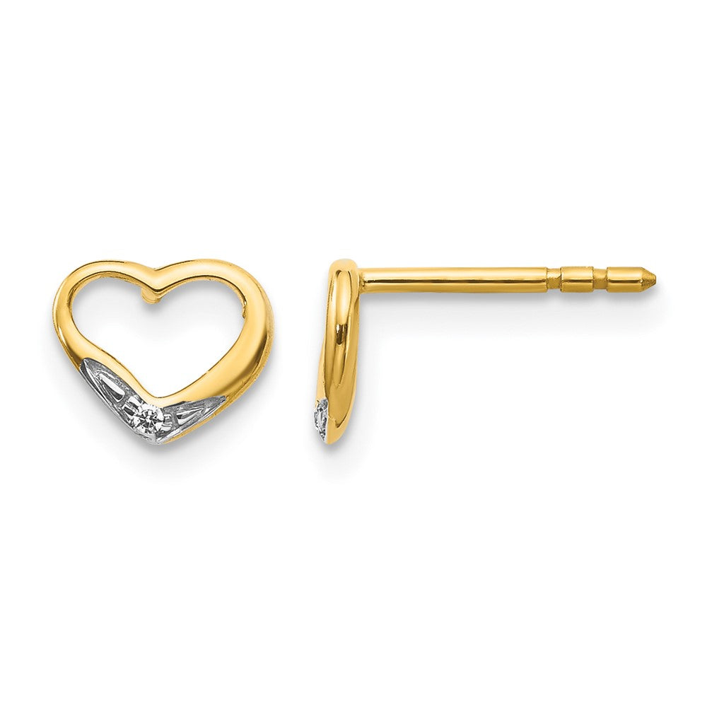 14K Gelbgold und Rhodium echte Diamant-Herz-Ohrstecker