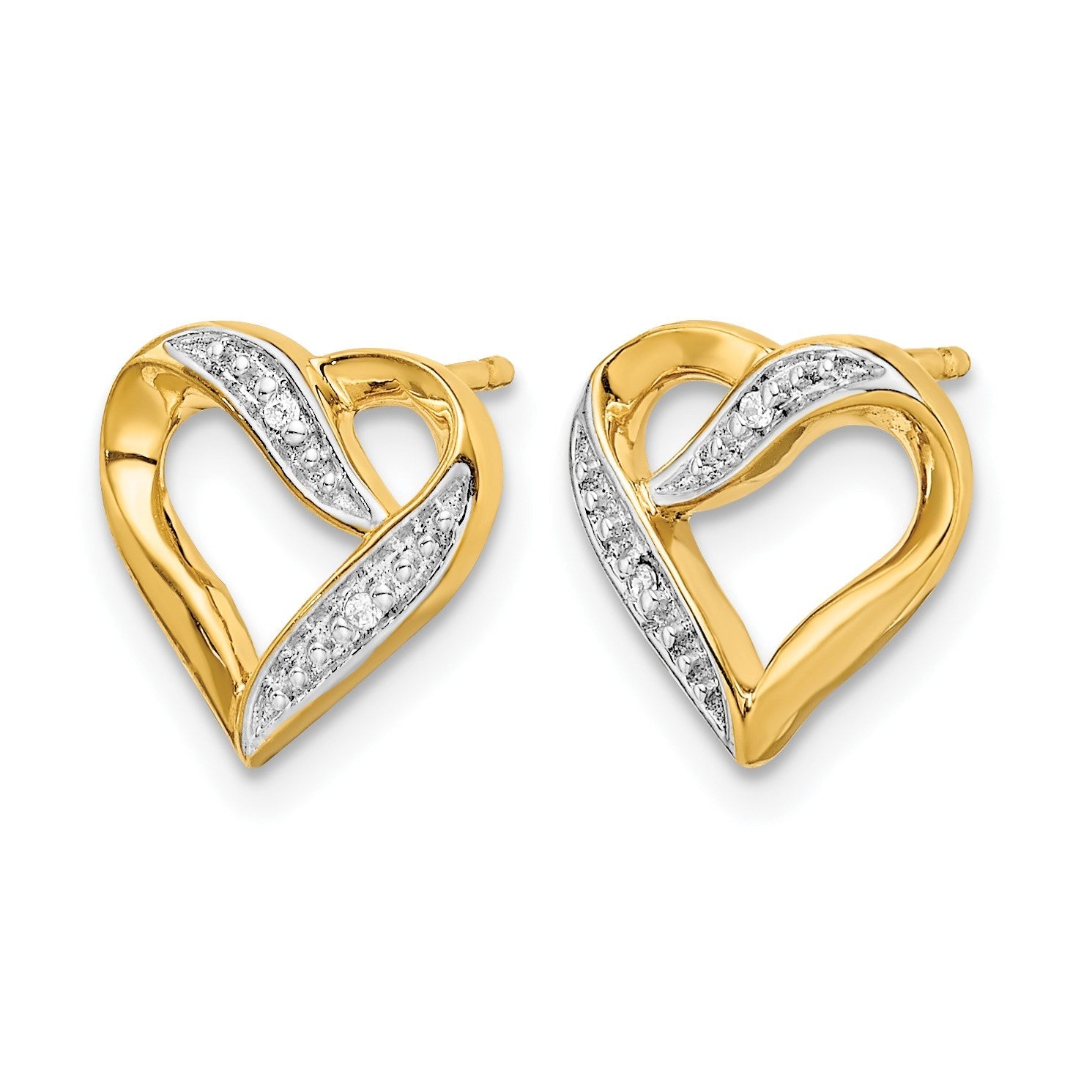14K Gelbgold und Rhodium Marquise Herz Ohrstecker mit echten Diamanten