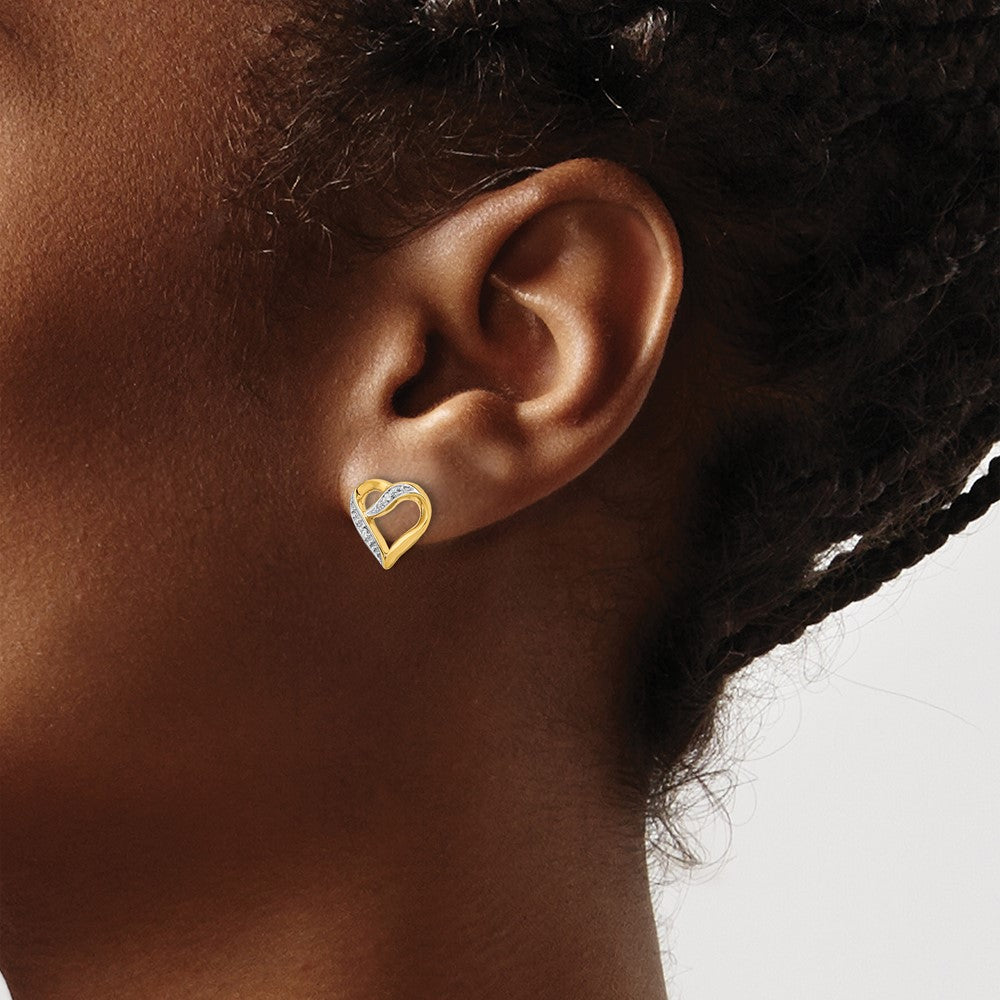 14K Gelbgold und Rhodium Marquise Herz Ohrstecker mit echten Diamanten