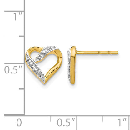 14K Gelbgold und Rhodium Marquise Herz Ohrstecker mit echten Diamanten