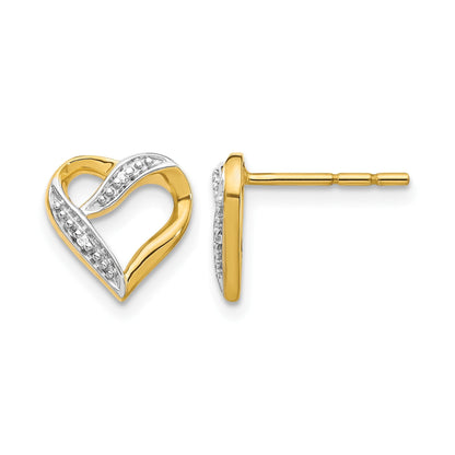 14K Gelbgold und Rhodium Marquise Herz Ohrstecker mit echten Diamanten