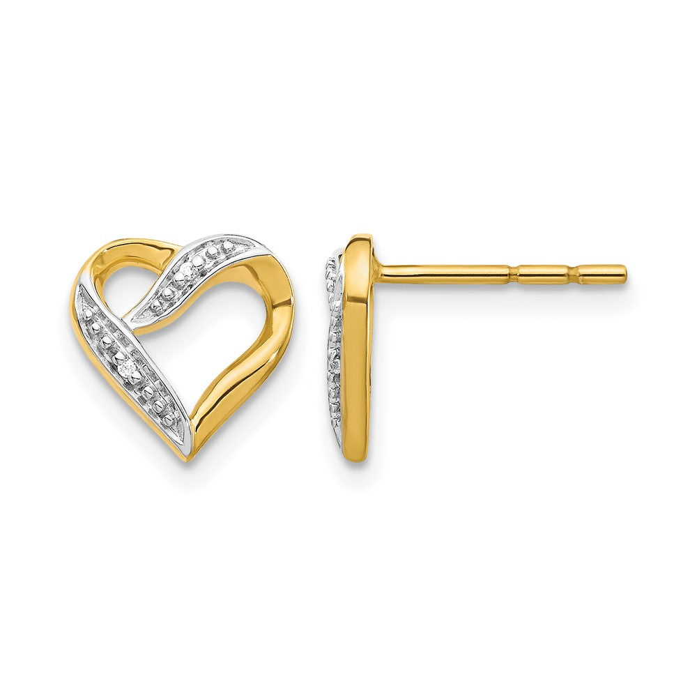 14K Gelbgold und Rhodium Marquise Herz Ohrstecker mit echten Diamanten