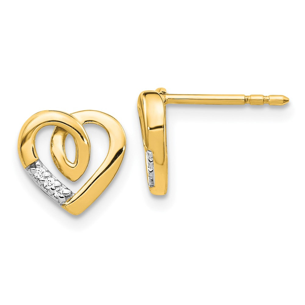 14K Gelbgold Herz-Ohrstecker mit echten Diamanten