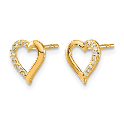14K Gelbgold Echte Diamant-Herz-Ohrringe