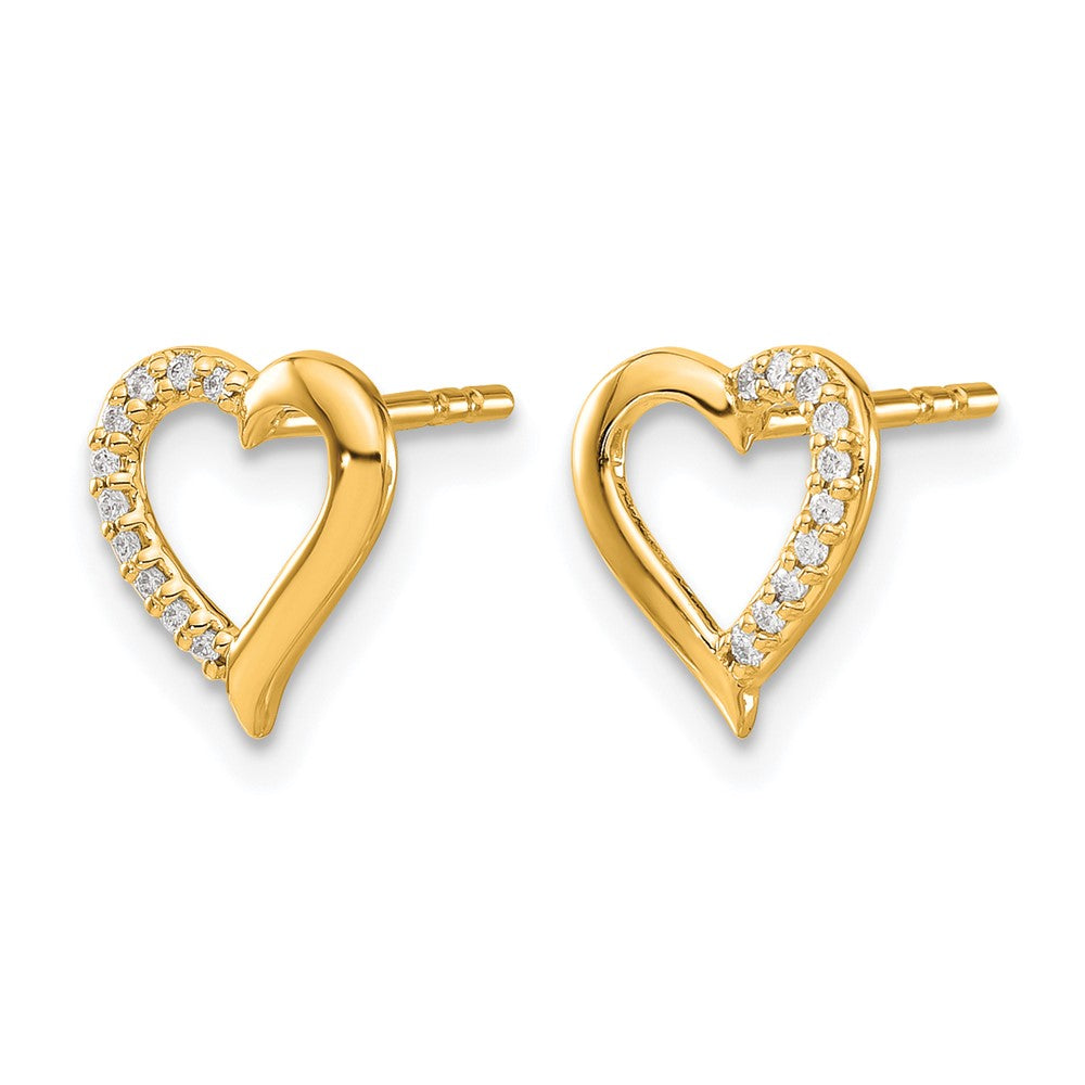 14K Gelbgold Echte Diamant-Herz-Ohrringe