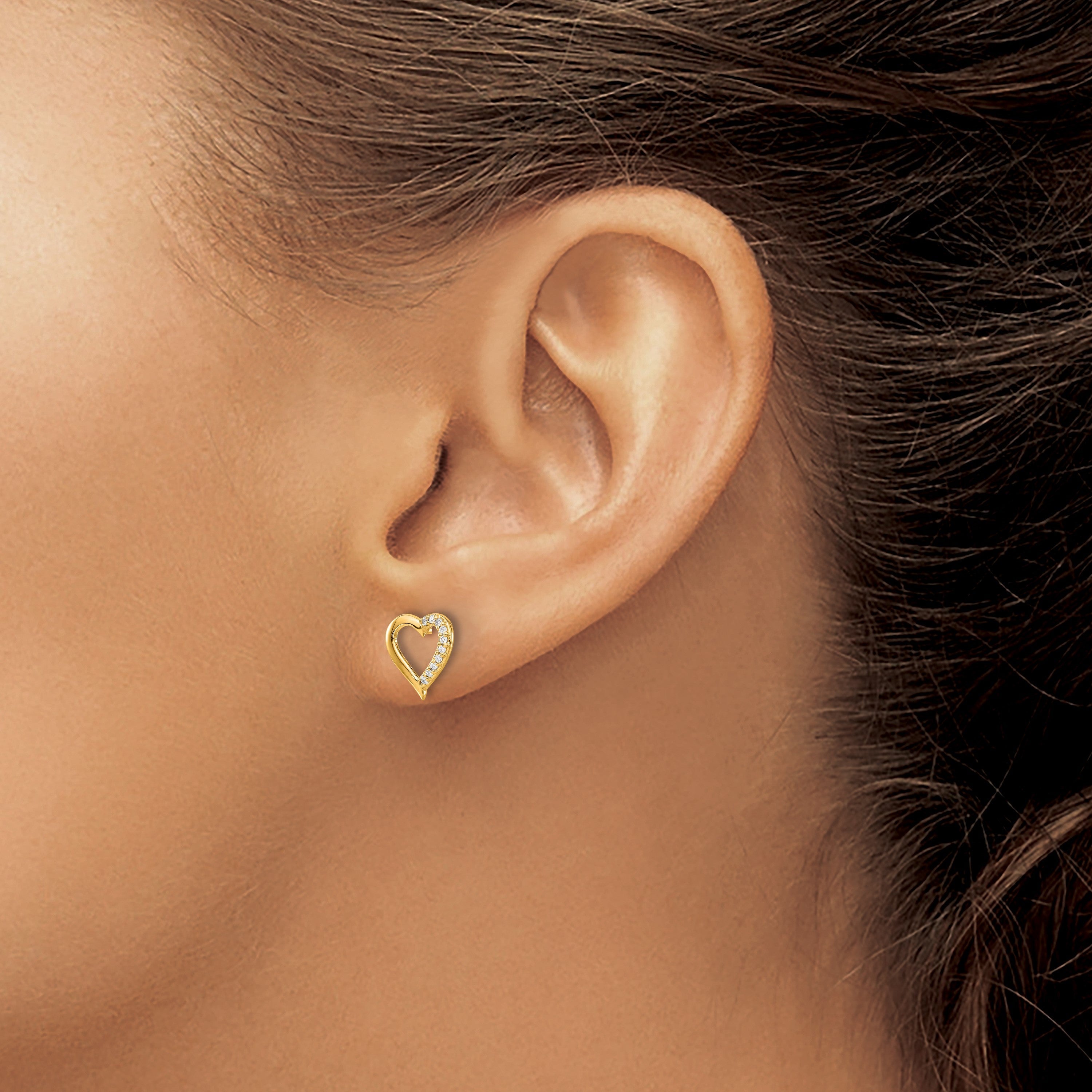 14K Gelbgold Echte Diamant-Herz-Ohrringe