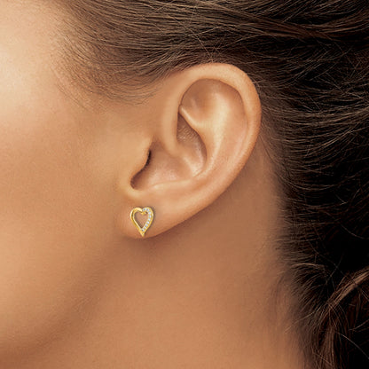 14K Gelbgold Echte Diamant-Herz-Ohrringe