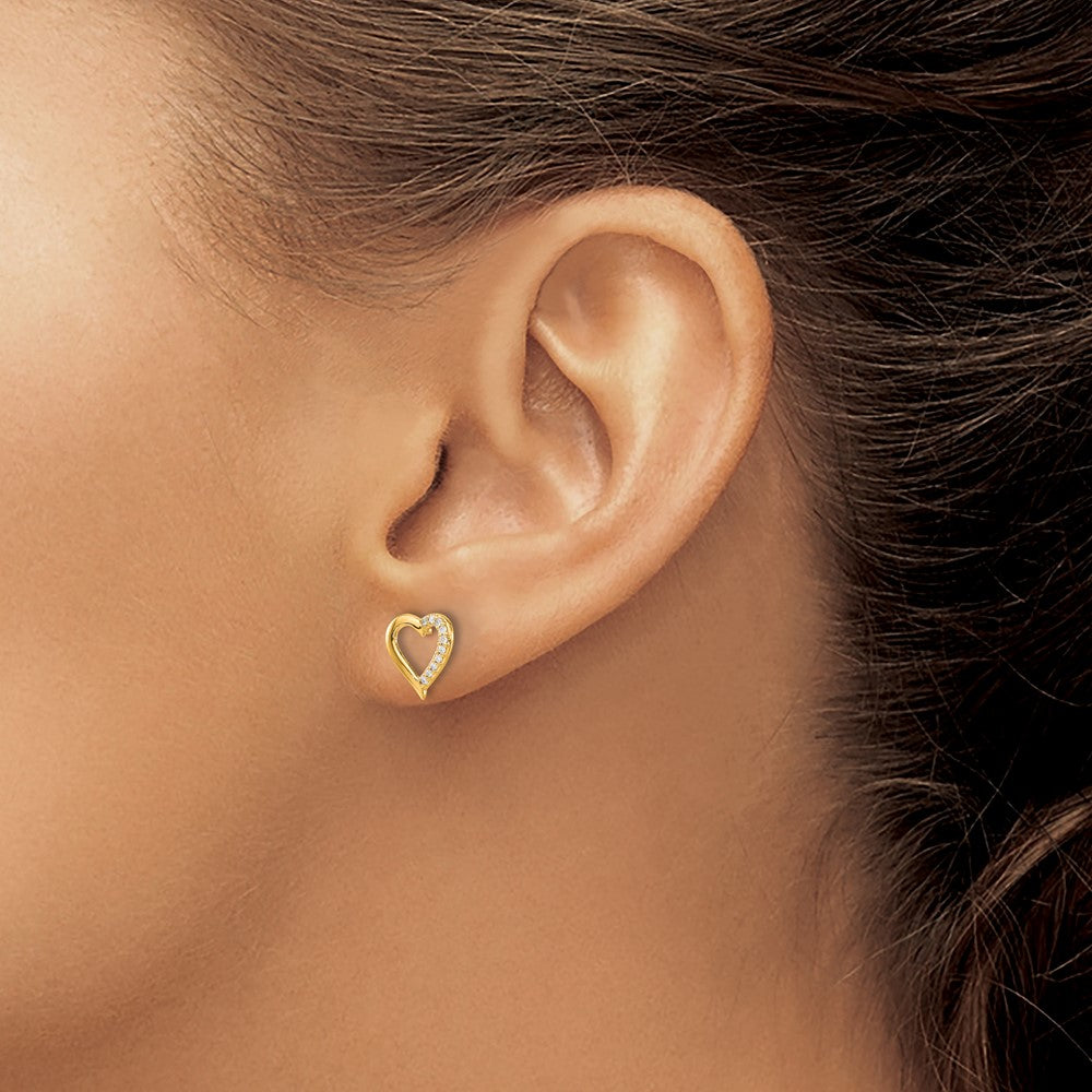 14K Gelbgold Echte Diamant-Herz-Ohrringe