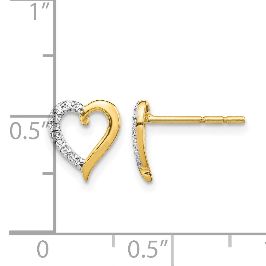 14K Gelbgold Echte Diamant-Herz-Ohrringe