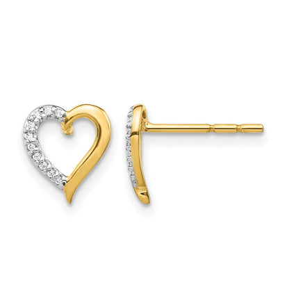 14K Gelbgold Echte Diamant-Herz-Ohrringe