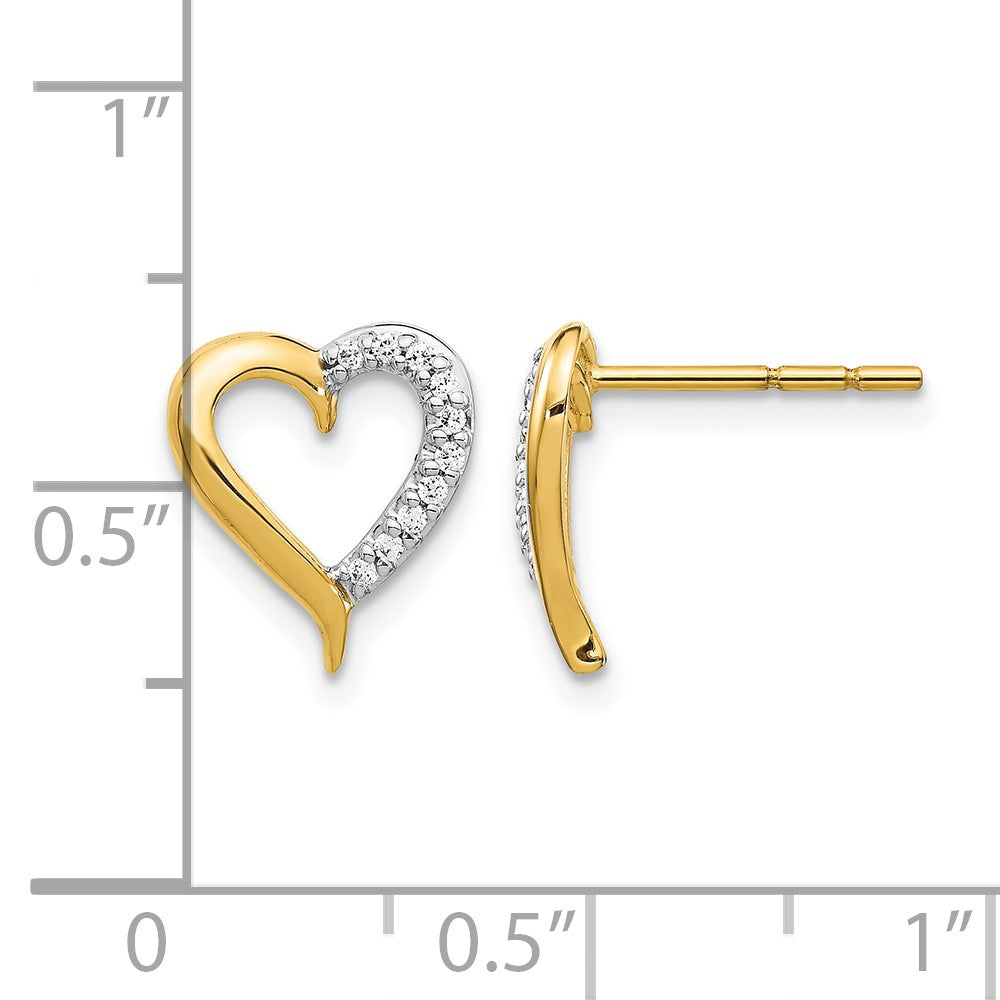 14K Gelbgold Bicolor Ohrstecker mit vollständigem Herz-Design, Laborgezüchtete Diamanten, 0,1 ct., VS/SI+ G+