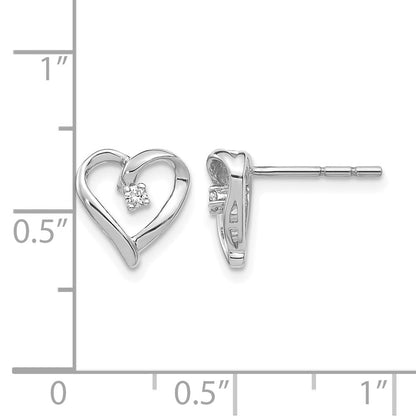 14K Weißgold AA Echtdiamant-Herz-Ohrringe