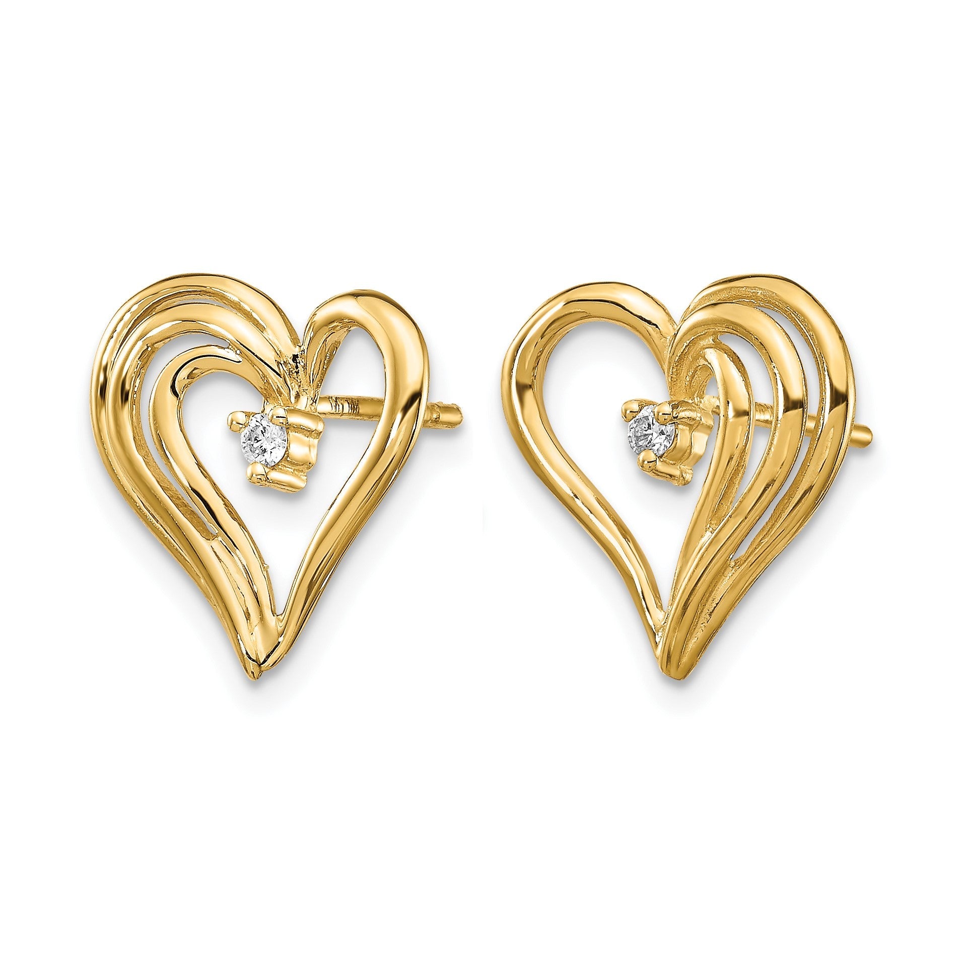 14K Gold Diamant-Herz-Ohrringe, Gelbgold
