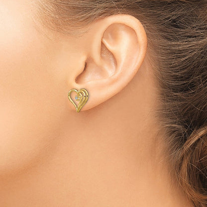 14K Gold Diamant-Herz-Ohrringe, Gelbgold