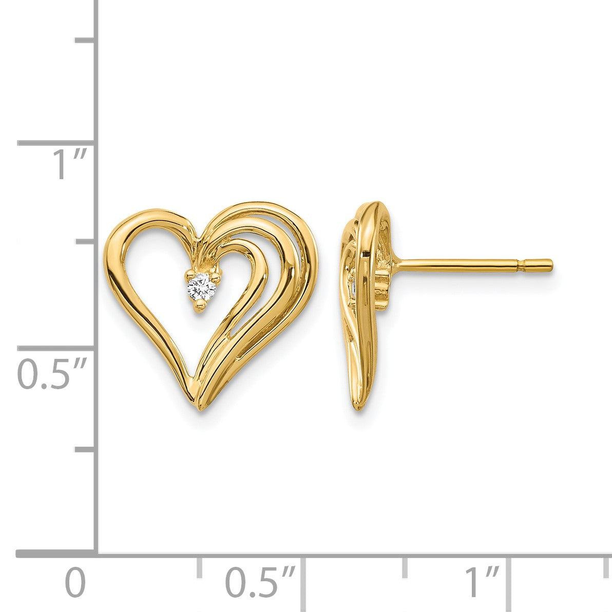 14K Gold Diamant-Herz-Ohrringe, Gelbgold
