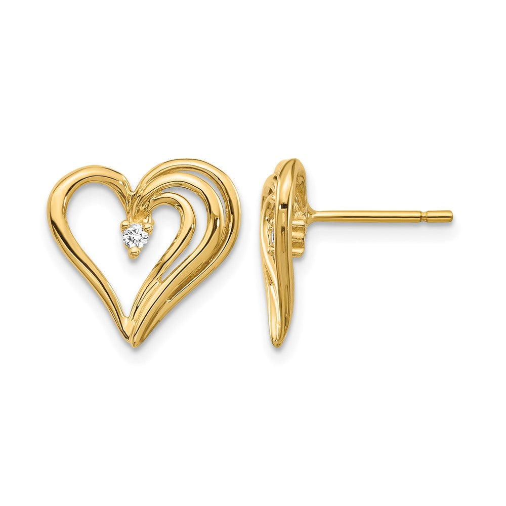 14K Gold Diamant-Herz-Ohrringe, Gelbgold