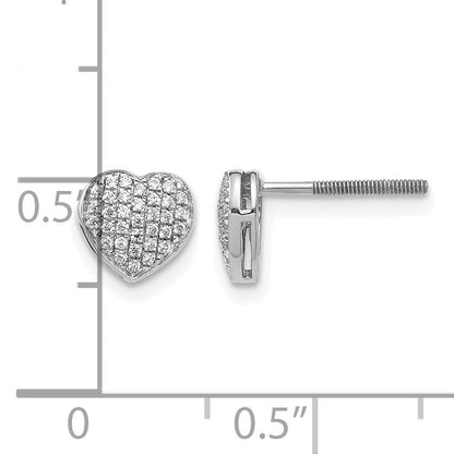 14K Weißgold Ohrstecker mit echten Diamanten in Herzform und Gewindeverschluss