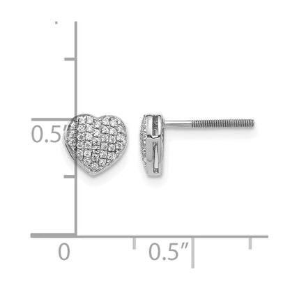 14K Weißgold Ohrstecker mit echten Diamanten in Herzform und Gewindeverschluss