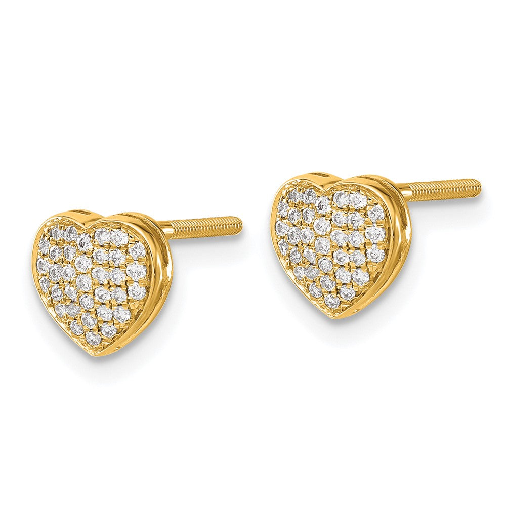 14K Gelbgold Herz-Ohrstecker mit echten Diamanten und Schraubverschluss