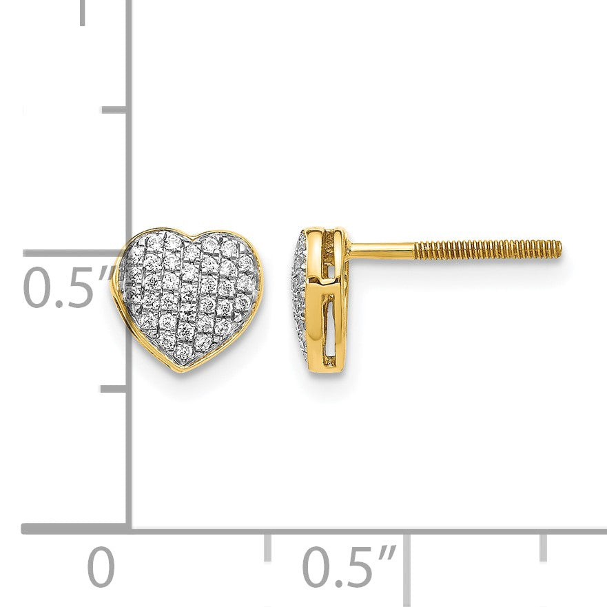 14K Gelbgold Herz-Ohrstecker mit Laborgezüchteten Diamanten VS/SI+ G+ und Schraubverschluss