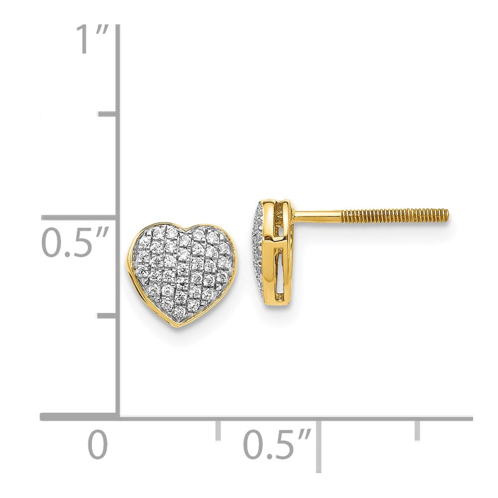 14K Gelbgold Herz-Ohrstecker mit echten Diamanten und Schraubverschluss